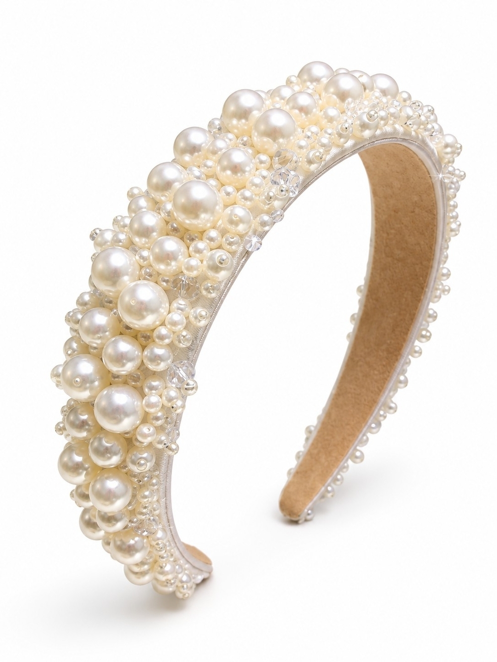 Pearl-Embellished Cream Headband